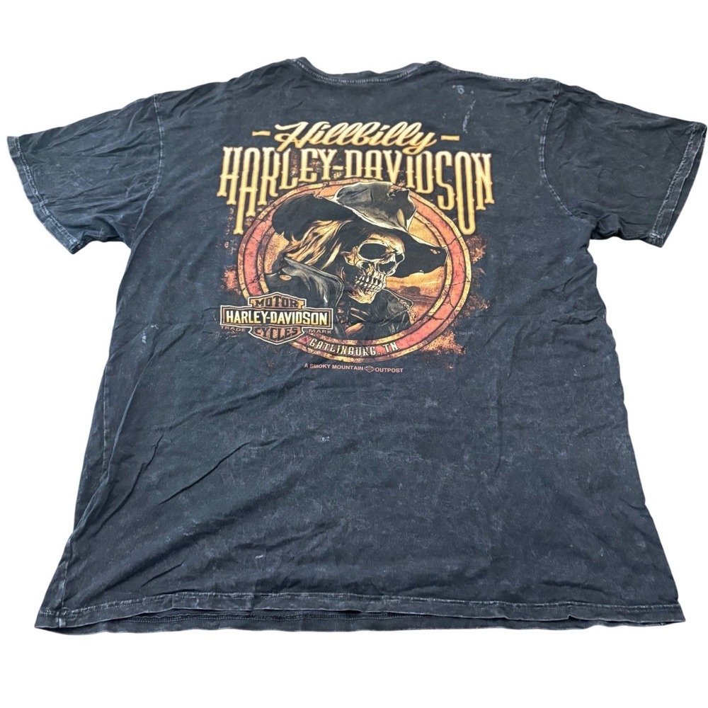 Harley Davidson Hillbilly Gatlinburg Mineral Wash Skull Graphic T-Shirt Mens XL